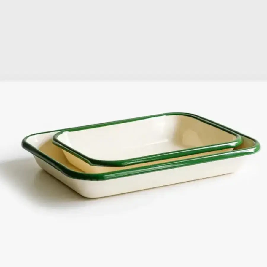 Enamel Baking Tray Ivory Green