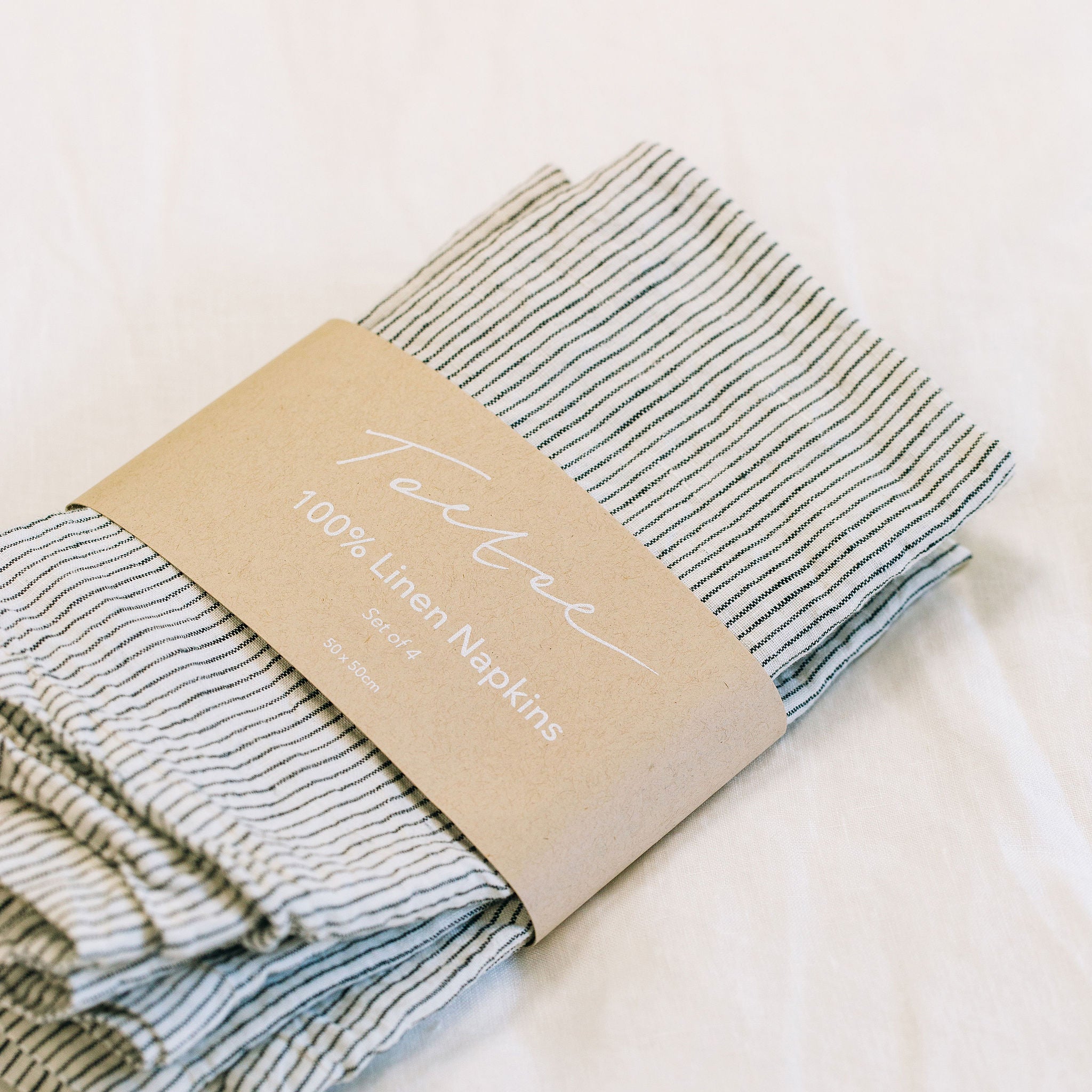 Linen Napkins- Set of 4- Navy Pinstripe