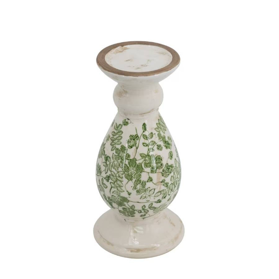 Ceramic Candle Holder - Green Floral