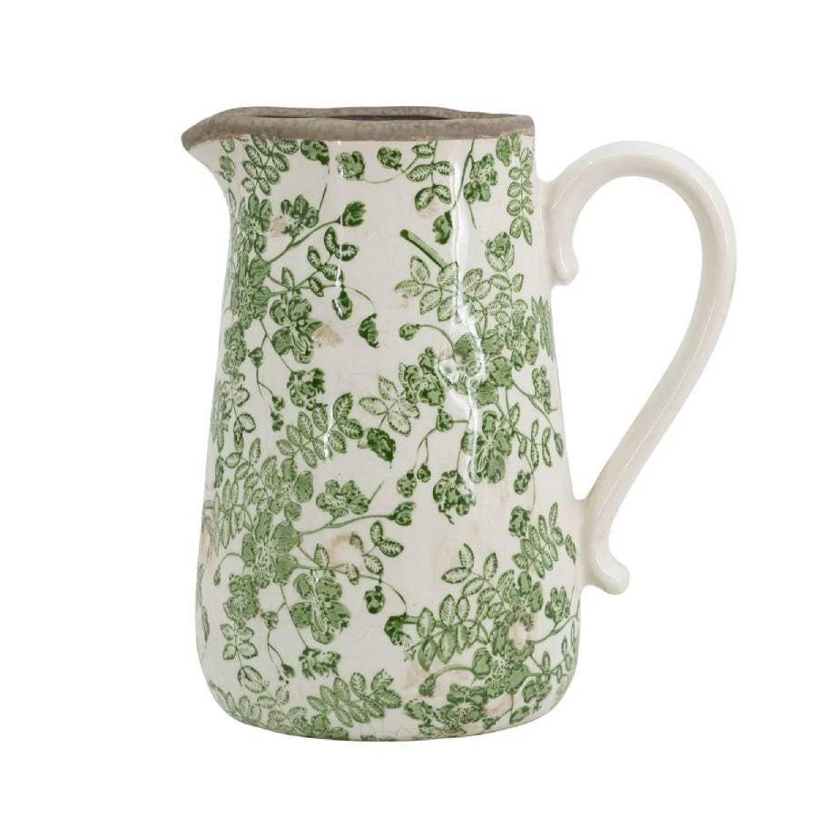 Ceramic Pitcher - Green Floral