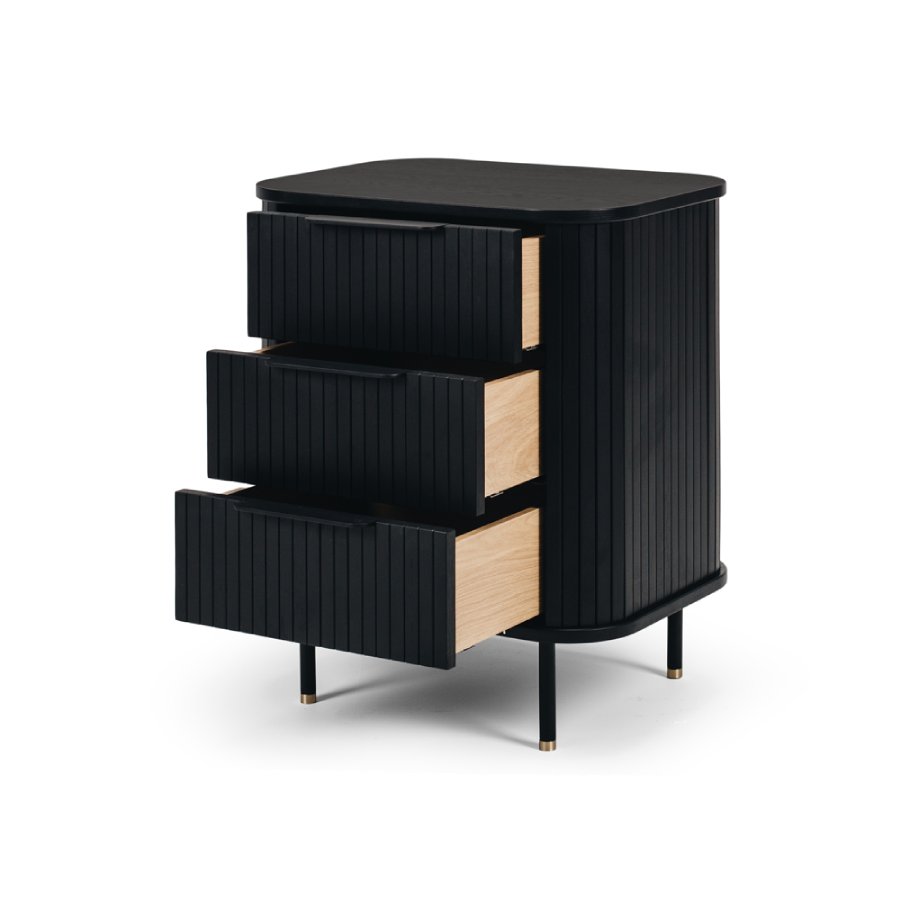 Awa 3 Drawer Bedside - Black Oak