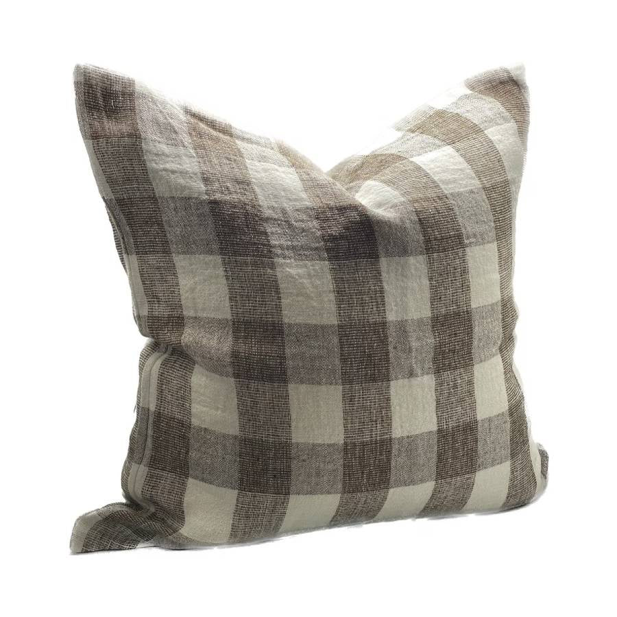 Check Cushion - Ivory / Brown