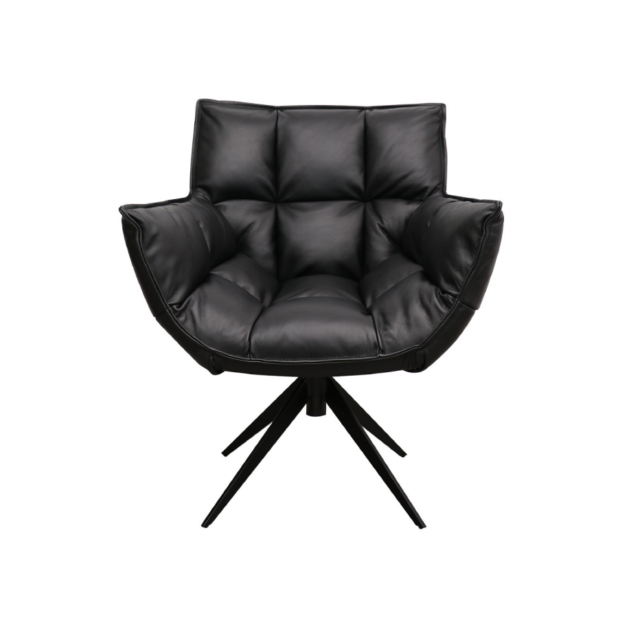 Dallas Swivel Armchair - Black Leather