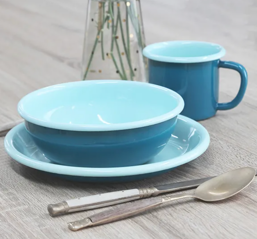 Enamel Service Plate - Turquoise & Aqua