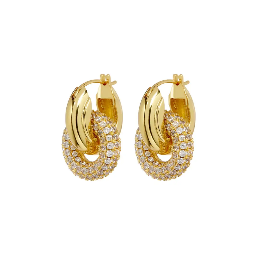 Pave Interlock Hoops - Gold