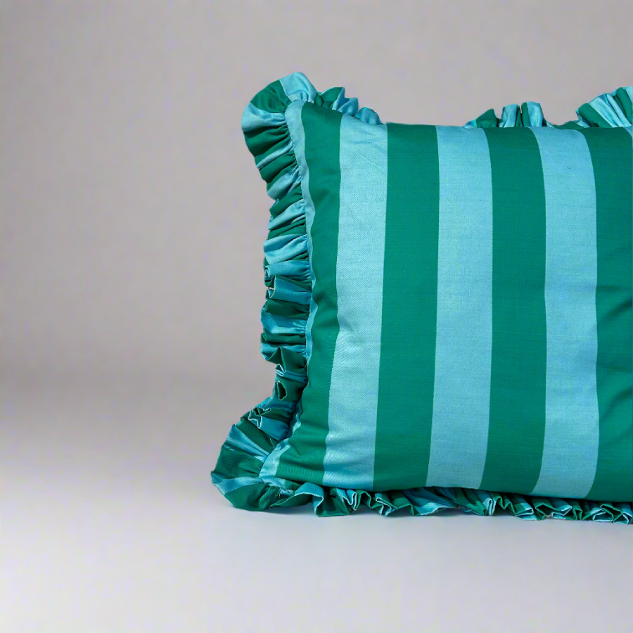 Penny Ruffle Cushion - Blue / Green