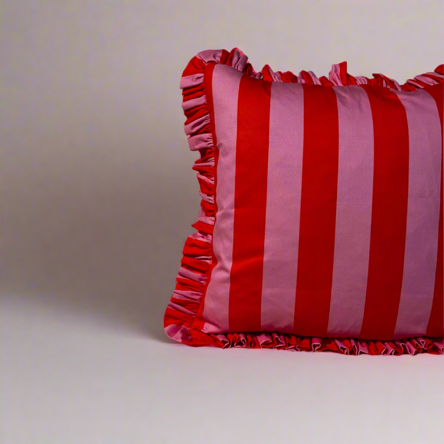 Penny Ruffle Cushion - Pink / Red