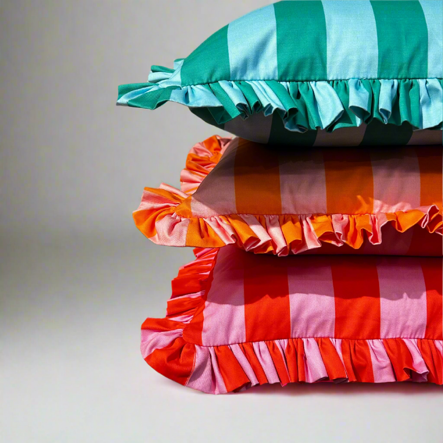 Penny Ruffle Cushion - Blue / Green