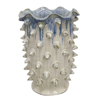 Terracotta Point Vase - White/Blue