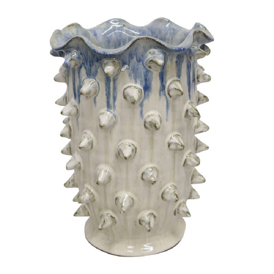 Terracotta Point Vase - White/Blue