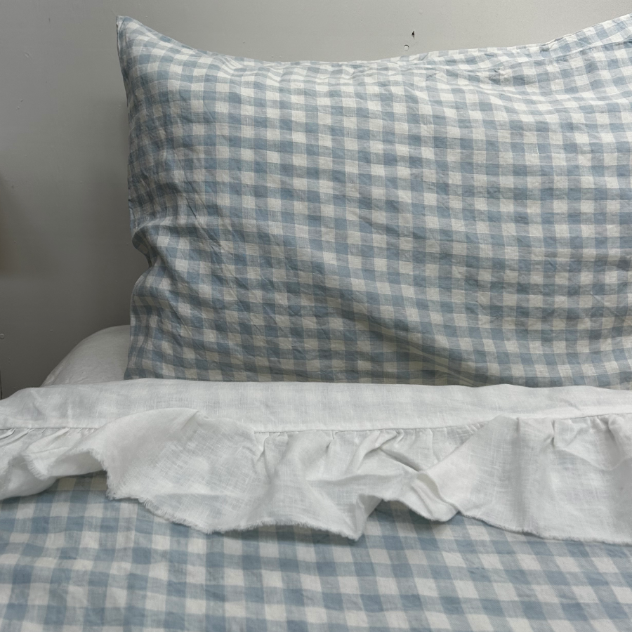 Toetoe Linen Pillowcase Pair - Sky Gingham