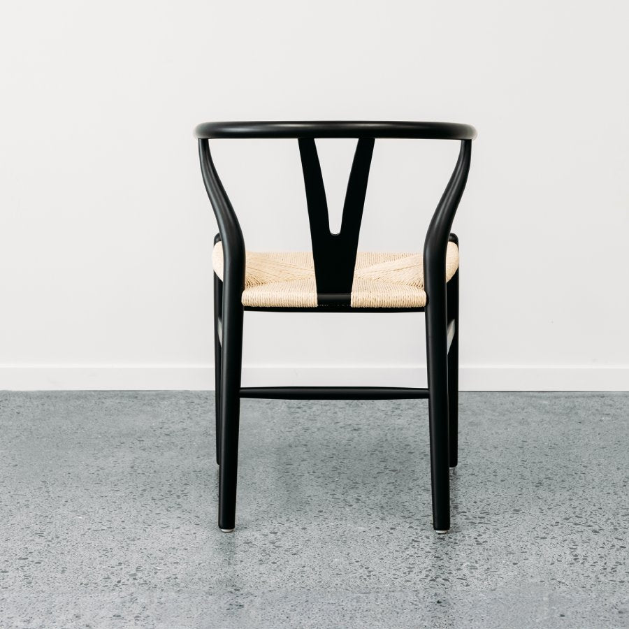 Wishbone Dining Chair - Black with Natural Seat