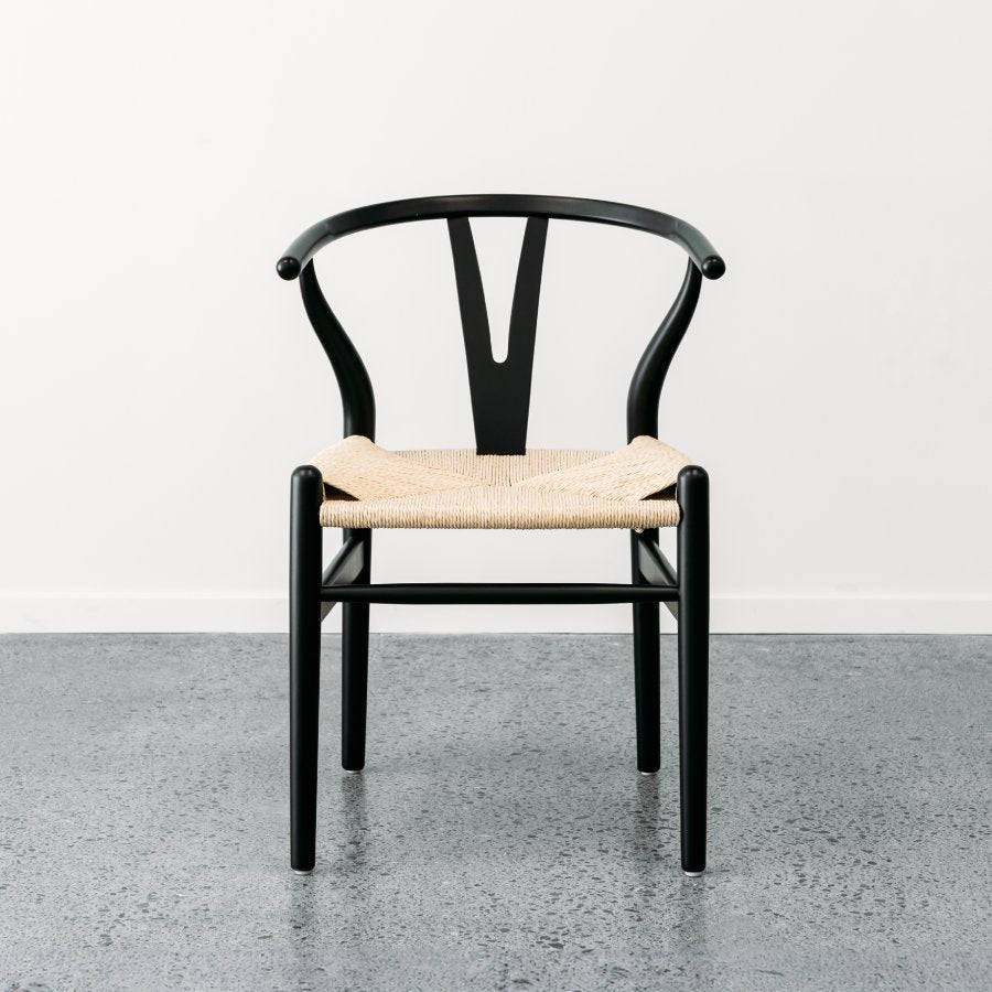 Wishbone Dining Chair - Black with Natural Seat