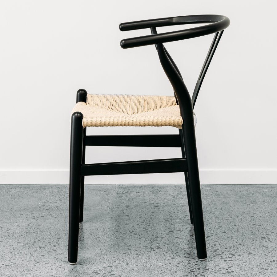 Wishbone Dining Chair - Black with Natural Seat