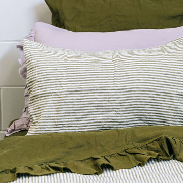 Toetoe Linen Pillowcase Pair - Olive Stripe