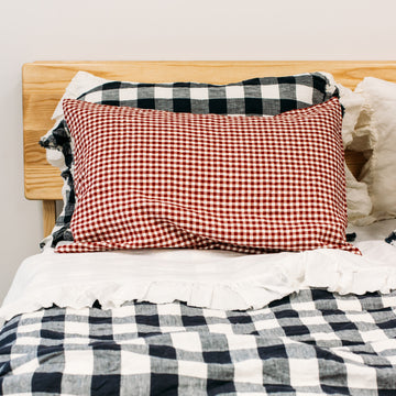 Toetoe Linen Pillowcase Pair - Mulberry Gingham