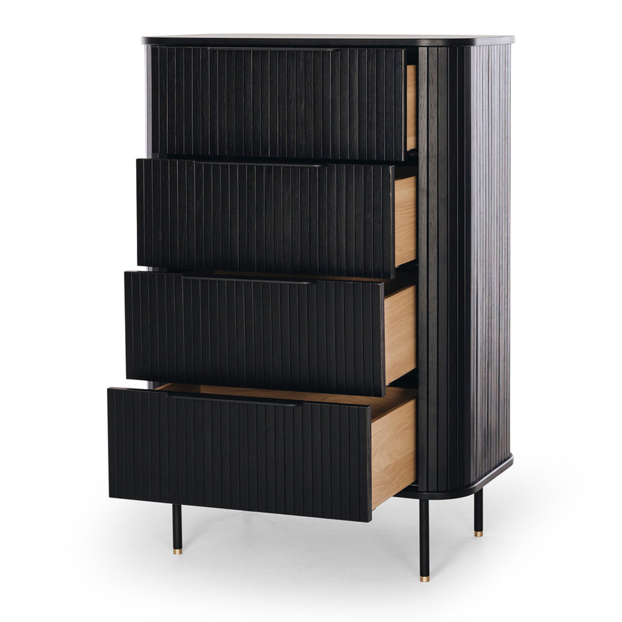 Awa 4 Drawer Tallboy - Black Oak